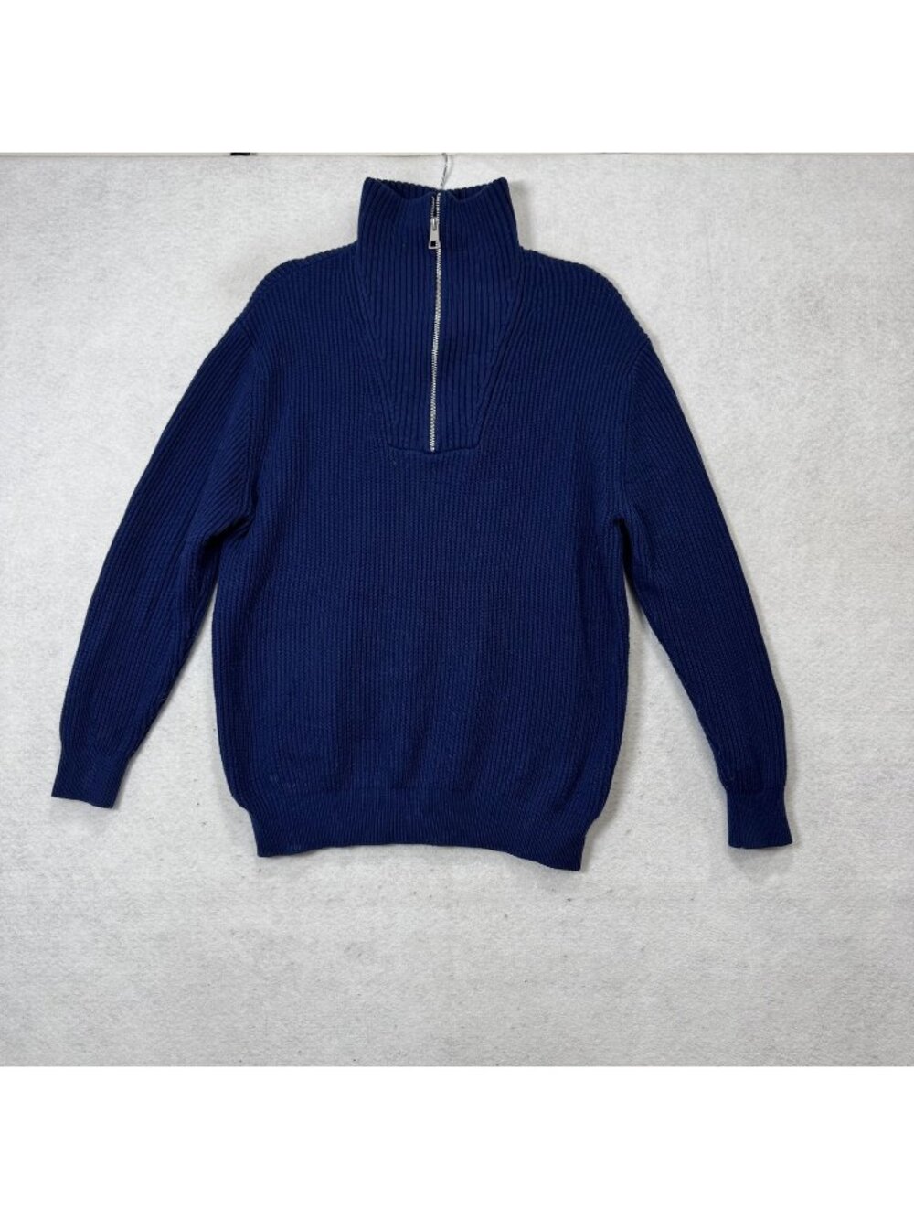 Zara Sweater Mens Large Blue Wool Acrylic Half Zip Mock Neck Knit Pullover